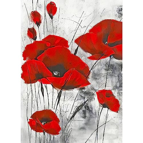 MXJSUA Diamant Painting Bilder Erwachsene Set, Rote Blumen 5D Diamond Painting Full Drill, Diamant Painting Bilder Kunsthandwerk House Wall Dekoration 30x40cm von MXJSUA