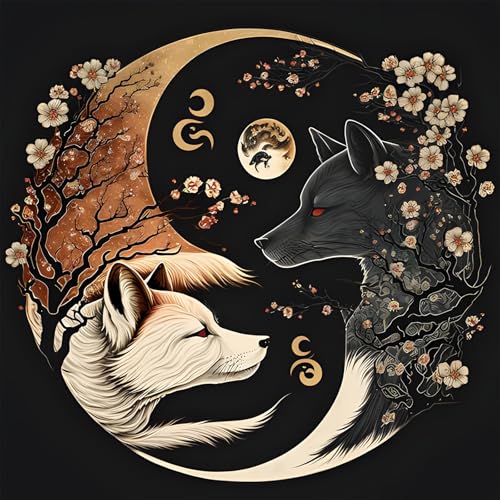 MXJSUA Diamant Painting Bilder Erwachsene Set, Tai-Chi Fuchs Und Wolf 5D Diamond Painting Full Drill, Diamant Painting Bilder Kunsthandwerk House Wall Dekoration 30x30cm von MXJSUA