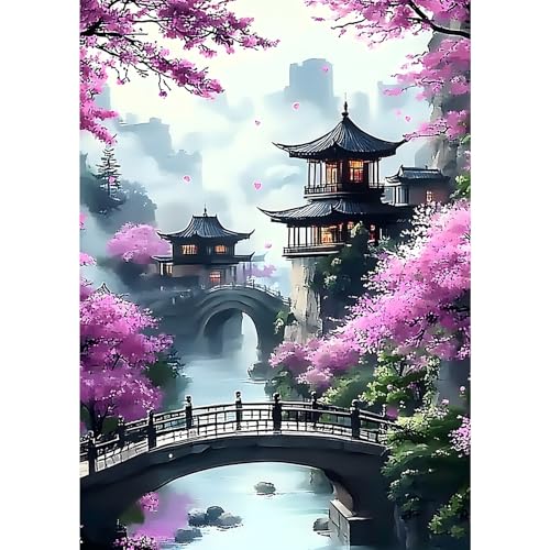 MXJSUA Diamant Painting Erwachsene, Architektur Landschaft Diamond Painting Set für Erwachsene, Mosaikherstellung, Wohnzimmer, Heimdekoration, Weihnachtsgeschenke 30x40cm von MXJSUA