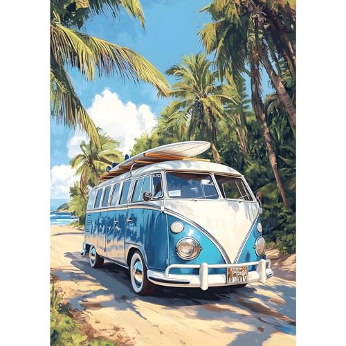 MXJSUA Diamant Painting Erwachsene, Bus Auto Küste Diamond Painting Set für Erwachsene, Mosaikherstellung, Wohnzimmer, Heimdekoration, Weihnachtsgeschenke 30x40cm von MXJSUA