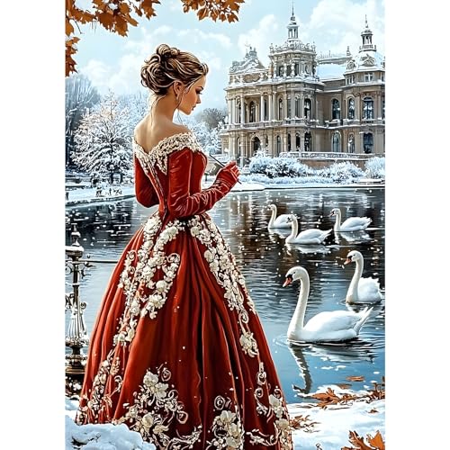 MXJSUA Diamant Painting Erwachsene, Frau im Roten Kleid Diamond Painting Set für Erwachsene, Mosaikherstellung, Wohnzimmer, Heimdekoration, Weihnachtsgeschenke 30x40cm von MXJSUA