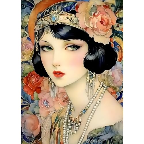 MXJSUA Diamant Painting Erwachsene, Retro-Schöne Frau Diamond Painting Set für Erwachsene, Mosaikherstellung, Wohnzimmer, Heimdekoration, Weihnachtsgeschenke 30x40cm von MXJSUA
