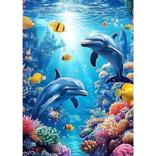 MXJSUA Diamond Painting Erwachsene, Delfin Diamant Painting Bilder, 30x40cm 5d Diamond-Painting Geeignet Als Geschenk, Zur Entspannung und Als Wanddeko von MXJSUA