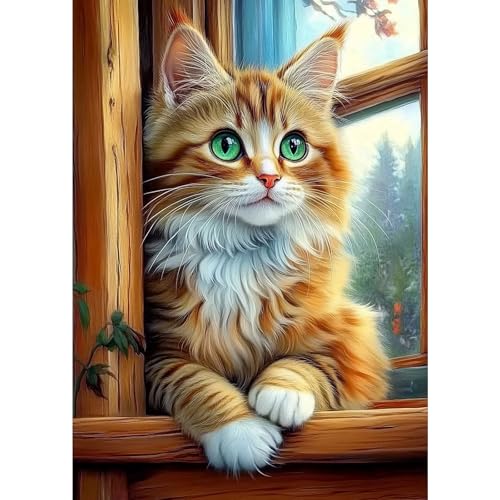 MXJSUA Diamond Painting Erwachsene, Fensterbank Katze Diamant Painting Bilder 30x40cm 5d Diamond-Painting Geeignet Als Geschenk, Zur Entspannung und Als Wanddeko von MXJSUA