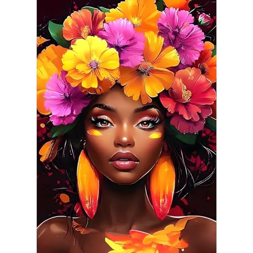 MXJSUA Diamond Painting Erwachsene, Schwarze Schönheit Blumen Frau Diamant Painting Bilder, 30x40cm 5d Diamond-Painting Geeignet Als Geschenk, Zur Entspannung und Als Wanddeko von MXJSUA