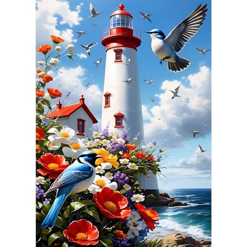 MXJSUA Diamond Painting Erwachsene, Vögel Blumen Leuchtturm Diamant Painting Bilder 30x40cm 5d Diamond-Painting Geeignet Als Geschenk, Zur Entspannung und Als Wanddeko von MXJSUA