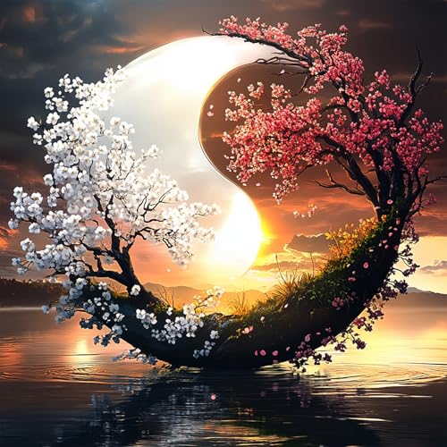 MXJSUA Diamond Painting Erwachsene, Yin Yang Blume Bäume Diamant Painting Bilder, 30x30cm 5d Diamond-Painting Geeignet Als Geschenk, Zur Entspannung und Als Wanddeko von MXJSUA