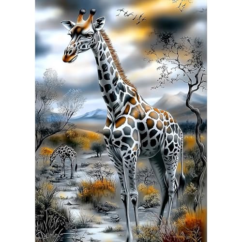 MXJSUA Diamond Painting Set, Afrikanische Savanne Giraffe 5D Diamant Painting Bilder 30x40 cm mit Diamond Painting Zubehör für Erwachsene, Crystal Art Wand Deko von MXJSUA