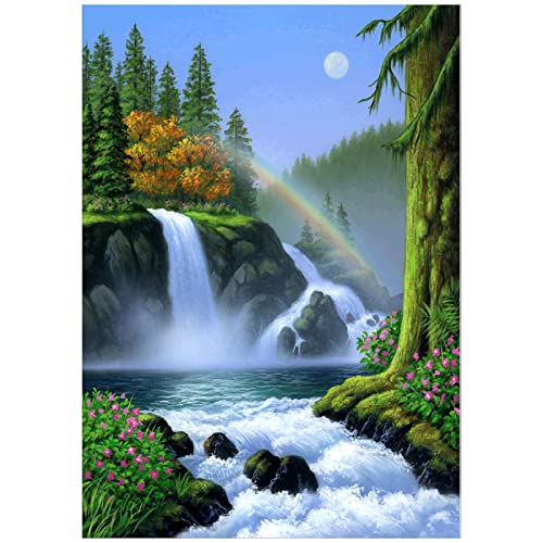 MXJSUA Diamond Painting Wasserfall, Diamond Painting Kinder, Landschaft Diamant Painting Bilder, DIY 5D Diamant Painting, Vollbild Bilder, Diamond Painting Set Diamant Painting für Wand Dekor 30x40cm von MXJSUA