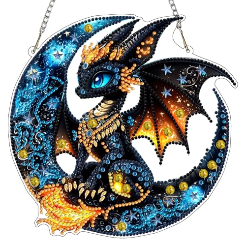 MXJSUA Drache Diamond Painting Anhänger mit Kette Erwachsene, Diamant Painting Fensterbilder Hängende Ornament Bastelset Set für Wand Und Eingang Decor 20x20CM von MXJSUA