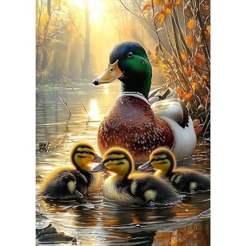 MXJSUA Enten Diamond Painting Erwachsene, 5D Diamant Painting Bilder Anfänger, DIY Runder Vollbohrer Diamanten Malerei Stickerei Kreuzstich Geschenke Home Wand Dekor 30x40cm von MXJSUA