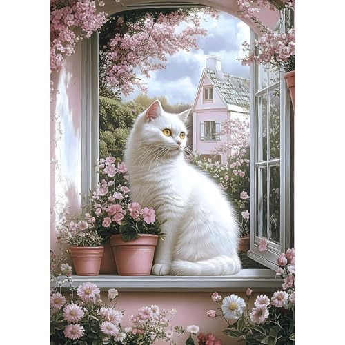 MXJSUA Fenster Weiße Katze Diamond Painting Erwachsene, 5D Diamant Painting Bilder Anfänger, DIY Runder Vollbohrer Diamanten Malerei Stickerei Kreuzstich Geschenke Home Wand Dekor 30x40cm MXJSUA Fenster Weiße Katze Diamond Painting Erwachsene, 5D Diamant Painting Bilder Anfänger, DIY Runder Vollbohrer Diamanten Malerei Stickerei Kreuzstich Geschenke Home Wand Dekor 30x40cm von MXJSUA