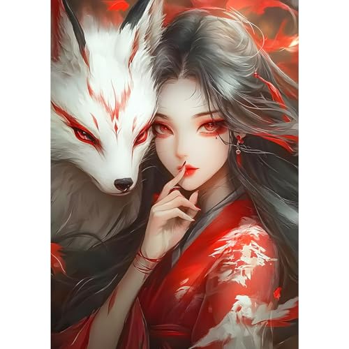 MXJSUA Fuchsmädchen Diamond Painting Erwachsene, 5D Diamant Painting Bilder Anfänger, DIY Runder Vollbohrer Diamanten Malerei Stickerei Kreuzstich Geschenke Home Wand Dekor 30x40cm von MXJSUA
