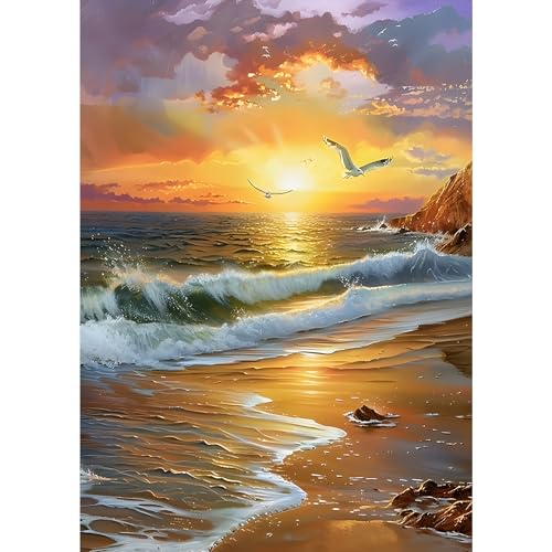 MXJSUA Goldener Strand Diamond Painting Erwachsene, 5D Diamant Painting Bilder Anfänger, DIY Runder Vollbohrer Diamanten Malerei Stickerei Kreuzstich Geschenke Home Wand Dekor 30x40cm von MXJSUA