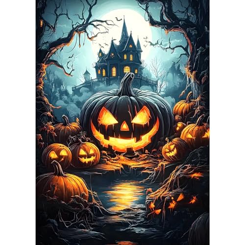 MXJSUA Halloween Unheimliche Kürbisnacht Diamond Painting Erwachsene, Diamant Painting Bilder Anfänger, DIY Runder Vollbohrer Diamanten Malerei Stickerei Kreuzstich Geschenke Home Wand Dekor 30x40cm von MXJSUA