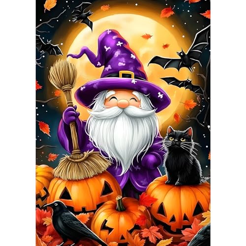 MXJSUA Halloween Zwerg Kürbisse Katze Diamond Painting Erwachsene, 5D Diamant Painting Bilder Anfänger, DIY Runder Vollbohrer Diamanten Malerei Stickerei Kreuzstich Geschenke Home Wand Dekor 30x40cm von MXJSUA