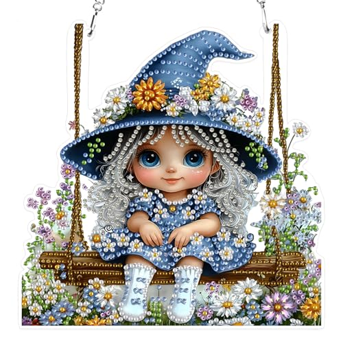 MXJSUA Hexenschaukel Diamond Painting Anhänger, Diamond Painting mit Kette Erwachsene, Diamant Painting Fensterbilder, Hängende Ornament Bastelset Set für Wand Und Eingang Decor von MXJSUA