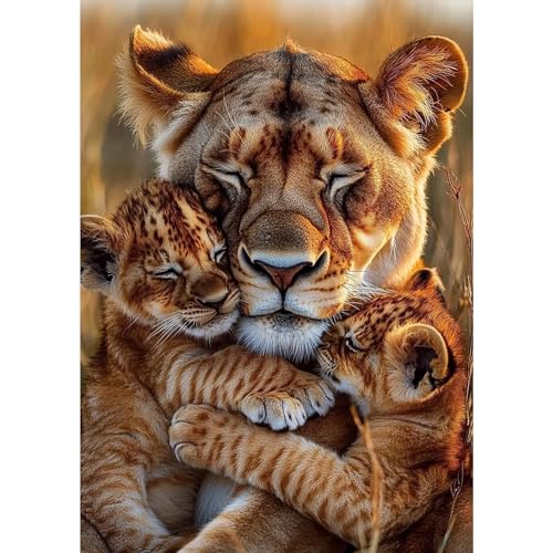 MXJSUA Löwin und Junge Diamond Painting Erwachsene, 5D Diamant Painting Bilder Anfänger, DIY Runder Vollbohrer Diamanten Malerei Stickerei Kreuzstich Geschenke Home Wand Dekor 30x40cm von MXJSUA