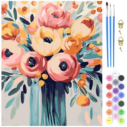 MXJSUA Malen nach Zahlen Erwachsene, Bunte Blumen DIY Handgemalt Ölgemälde Kit 40x50cm, Paint by Numbers Adult Mit 3 Pinseln und Acrylfarbe Leinwand Kit, Geschenke und Home Haus Deko MXJSUA Malen nach Zahlen Erwachsene, Bunte Blumen DIY Handgemalt Ölgemälde Kit 40x50cm, Paint by Numbers Adult Mit 3 Pinseln und Acrylfarbe Leinwand Kit, Geschenke und Home Haus Deko von MXJSUA