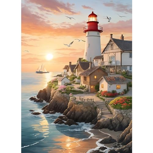 MXJSUA Malen nach Zahlen Erwachsene, Garten am Meer DIY Handgemalt Ölgemälde Kit 40x60cm, Paint by Numbers Adult Mit 3 Pinseln und Acrylfarbe Leinwand Kit, Geschenke und Home Haus Deko von MXJSUA