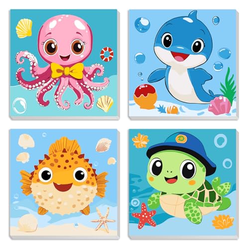 MXJSUA Meerestiere Schildkröte 4er-Pack Malen-Nach-Zahlen-Set Für Kinder Mit Rahmen, Malen-Nach-Zahlen Für Alter 6-8-12, Tiere Auf Leinwand, DIY Acryl-Ölfarben Für Heimwanddekoration Geschenk 20x20cm MXJSUA Meerestiere Schildkröte 4er-Pack Malen-Nach-Zahlen-Set Für Kinder Mit Rahmen, Malen-Nach-Zahlen Für Alter 6-8-12, Tiere Auf Leinwand, DIY Acryl-Ölfarben Für Heimwanddekoration Geschenk 20x20cm von MXJSUA