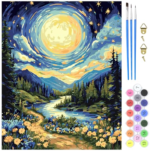MXJSUA Mond Malen nach Zahlen Erwachsene, Sternennacht DIY Handgemalt Ölgemälde Kit 40x50cm, Paint by Numbers Adult Mit 3 Pinseln und Acrylfarbe Leinwand Kit, Geschenke und Home Haus Deko MXJSUA Mond Malen nach Zahlen Erwachsene, Sternennacht DIY Handgemalt Ölgemälde Kit 40x50cm, Paint by Numbers Adult Mit 3 Pinseln und Acrylfarbe Leinwand Kit, Geschenke und Home Haus Deko von MXJSUA