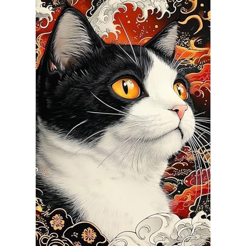 MXJSUA Schwarz-Weiße Katze Diamond Painting Erwachsene, 5D Diamant Painting Bilder Anfänger, DIY Runder Vollbohrer Diamanten Malerei Stickerei Kreuzstich Geschenke Home Wand Dekor 30x40cm von MXJSUA