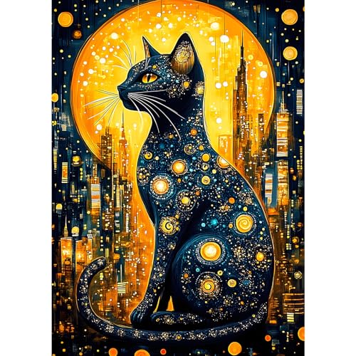MXJSUA Schwarze Katze Diamond Painting Erwachsene, 5D Diamant Painting Bilder Anfänger, DIY Runder Vollbohrer Diamanten Malerei Stickerei Kreuzstich Geschenke Home Wand Dekor 30x40cm von MXJSUA