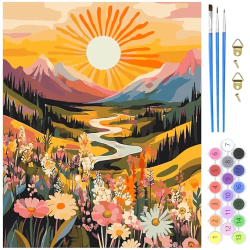 MXJSUA Sonnenaufgangstal Wildblumen Malen nach Zahlen Erwachsene, DIY Handgemalt Ölgemälde Kit 40x50cm, Paint by Numbers Adult Mit 3 Pinseln und Acrylfarbe Leinwand Kit, Geschenke und Home Haus Deko MXJSUA Sonnenaufgangstal Wildblumen Malen nach Zahlen Erwachsene, DIY Handgemalt Ölgemälde Kit 40x50cm, Paint by Numbers Adult Mit 3 Pinseln und Acrylfarbe Leinwand Kit, Geschenke und Home Haus Deko von MXJSUA