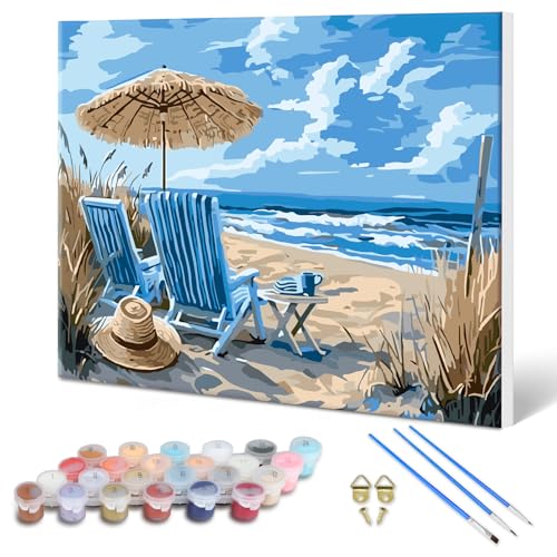 MXJSUA Meer Stühle Malen Nach Zahlen Erwachsene mit Rahmen, DIY Handgemälde Ölgemälde Kit für Anfänger Mit 3 Pinseln und Acrylfarbe Knitterfreie Leinwand Kit für Home Haus Deko 30x40cm MXJSUA Meer Stühle Malen Nach Zahlen Erwachsene mit Rahmen, DIY Handgemälde Ölgemälde Kit für Anfänger Mit 3 Pinseln und Acrylfarbe Knitterfreie Leinwand Kit für Home Haus Deko 30x40cm von MXJSUA
