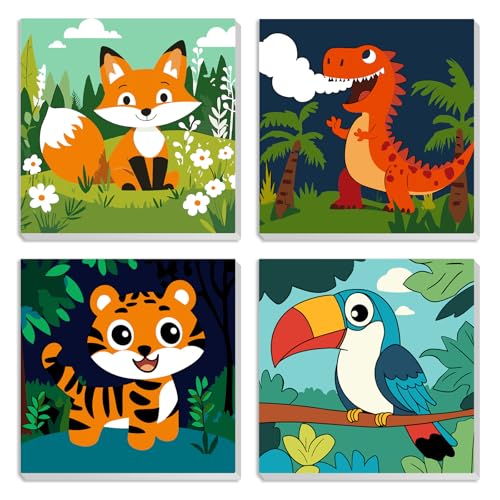 MXJSUA Süßes Tier Dinosaurier 4er-Pack Malen-Nach-Zahlen-Set Für Kinder Mit Rahmen, Malen-Nach-Zahlen Für Alter 6-8-12, Tiere Auf Leinwand, DIY Acryl-Ölfarben Für Heimwanddekoration Geschenk 20x20cm MXJSUA Süßes Tier Dinosaurier 4er-Pack Malen-Nach-Zahlen-Set Für Kinder Mit Rahmen, Malen-Nach-Zahlen Für Alter 6-8-12, Tiere Auf Leinwand, DIY Acryl-Ölfarben Für Heimwanddekoration Geschenk 20x20cm von MXJSUA