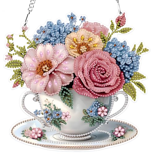 MXJSUA Teetasse Mit Blumen Diamond Painting Anhänger, Diamond Painting mit Kette Erwachsene, Diamant Painting Fensterbilder, Hängende Ornament Bastelset Set für Wand Und Eingang Decor MXJSUA Teetasse Mit Blumen Diamond Painting Anhänger, Diamond Painting mit Kette Erwachsene, Diamant Painting Fensterbilder, Hängende Ornament Bastelset Set für Wand Und Eingang Decor von MXJSUA
