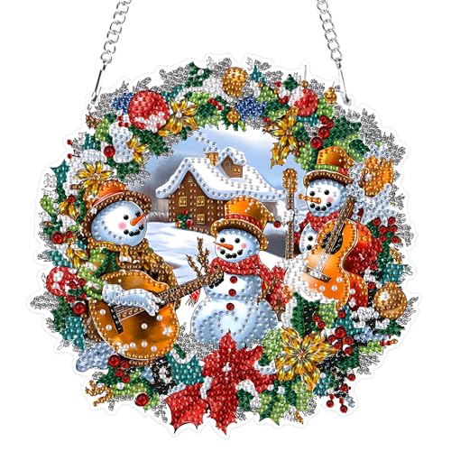 MXJSUA Verschneiter Weihnachtsurlaub Diamond Painting Anhänger mit Kette Erwachsene, Diamant Painting Fensterbilder Hängende Ornament Bastelset Set für Wand Und Eingang Decor 19.7x19.3CM von MXJSUA