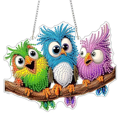 MXJSUA Vögel Diamond Painting Anhänger mit Kette Erwachsene, Diamant Painting Fensterbilder Hängende Ornament Bastelset Set für Wand Und Eingang Decor 20x20CM von MXJSUA