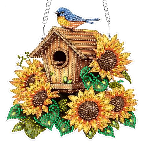 MXJSUA Vogelhaus Sonnenblumen Diamond Painting Anhänger, Diamond Painting mit Kette Erwachsene, Diamant Painting Fensterbilder, Hängende Ornament Bastelset Set für Wand Und Eingang Decor MXJSUA Vogelhaus Sonnenblumen Diamond Painting Anhänger, Diamond Painting mit Kette Erwachsene, Diamant Painting Fensterbilder, Hängende Ornament Bastelset Set für Wand Und Eingang Decor von MXJSUA