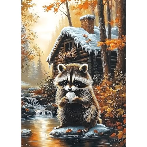 MXJSUA Waschbär Diamond Painting Erwachsene, 5D Diamant Painting Bilder Anfänger, DIY Runder Vollbohrer Diamanten Malerei Stickerei Kreuzstich Geschenke Home Wand Dekor 30x40cm von MXJSUA