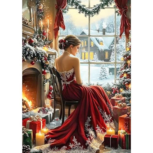 MXJSUA Weihnachtsfrau Diamond Painting Erwachsene, 5D Diamant Painting Bilder Anfänger, DIY Runder Vollbohrer Diamanten Malerei Geschenke Home Wand Dekor 30x40cm von MXJSUA