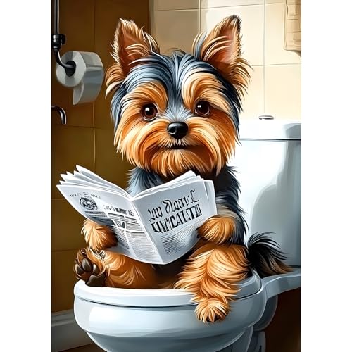 MXJSUA Yorkshire-Hund Liest Zeitung Diamond Painting Erwachsene, 5D Diamant Painting Bilder Anfänger, DIY Runder Vollbohrer Diamanten Malerei Stickerei Kreuzstich Geschenke Home Wand Dekor 30x40cm von MXJSUA