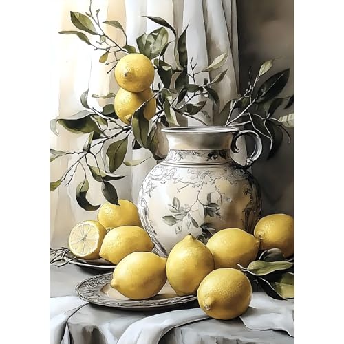 MXJSUA Zitronenvasen Diamond Painting Erwachsene, 5D Diamant Painting Bilder Anfänger, DIY Runder Vollbohrer Diamanten Malerei Stickerei Kreuzstich Geschenke Home Wand Dekor 30x40cm von MXJSUA