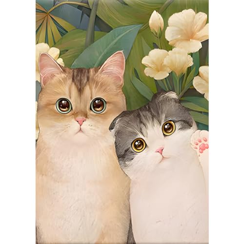 MXJSUA Zwei Katzen-Diamant-Malsets für Erwachsene, DIY 5D-Diamant-Edelstein-Kunstfarbe mit runden Vollbohrern, Malsets für die Wanddekoration zu Hause (30 x 40 cm) von MXJSUA