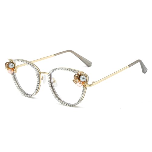 MXMZSRTH Partybrille Modischer eingelegter Diamant-Brillenrahmen, Persönlichkeit, Katzenauge, handgefertigt, glänzender Strass, luxuriöser flacher Spiegel (Farbe : 1, Size : One Size) von MXMZSRTH