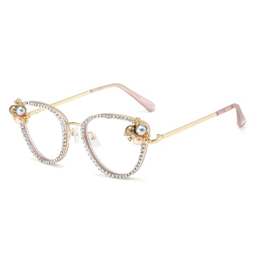 MXMZSRTH Partybrille Modischer eingelegter Diamant-Brillenrahmen, Persönlichkeit, Katzenauge, handgefertigt, glänzender Strass, luxuriöser flacher Spiegel (Farbe : 2, Size : One Size) von MXMZSRTH