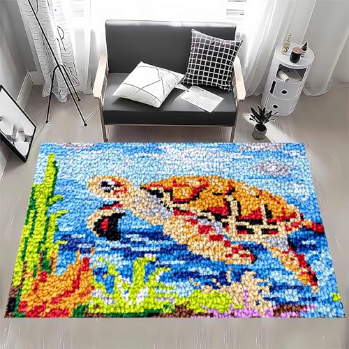 MXOUAJ 38 x 52 cm Knüpfhaken-Teppich-Set, für Kinder und Erwachsene Teppich-Stickerei Anfänger Kreuzstich DIY-Häkelnadel Bastelsets mit Garnen Häkelnadel, Knüpfteppich Zum Selber Knüpfen von MXOUAJ