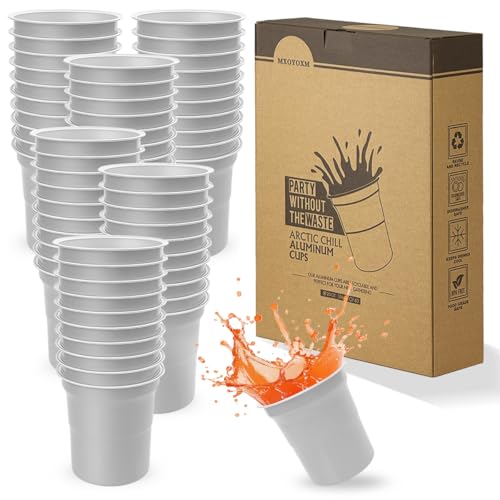 MXOYOXM Aluminium-Trinkbecher, wiederverwendbar, silberfarbene Aluminium-Partybecher, geeignet für Familienfeiern, Unterhaltungspartys, 60 Stück von MXOYOXM