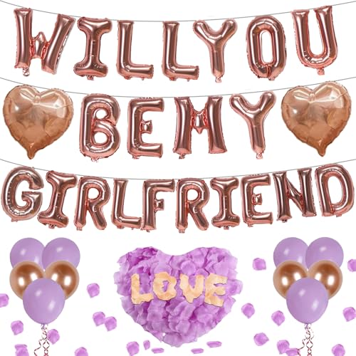 Rotgoldene Luftballons mit Aufschrift "Will You Be My Girlfriend", 45,7 cm, Herzballons, Alphabet-Folie, Mylar-Luftballons mit 1200 Stück künstlichen Rosenblättern für Valentinstagsdekorationen Rotgoldene Luftballons mit Aufschrift "Will You Be My Girlfriend", 45,7 cm, Herzballons, Alphabet-Folie, Mylar-Luftballons mit 1200 Stück künstlichen Rosenblättern für Valentinstagsdekorationen von MXQHXZSX