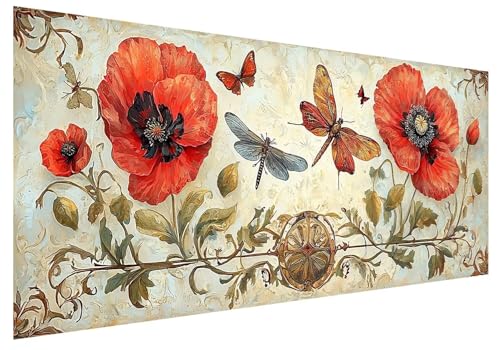 Diamond Painting Erwachsene, Diamant Painting Bilder Retro, 5D DIY Diamant Malerei Kunst Stickerei Set, Diamanten Paintings Bilder Erwachsene, Blume Diamond-painting für Zimmer Wanddeko 150x60cm E-43 von MXRUOO