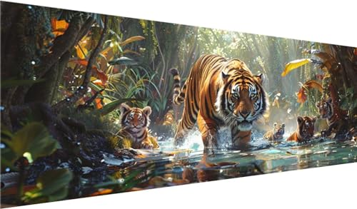 Diamond Painting Set 130x50 cm, DIY Tiger Diamond Painting Eckige Steine Strass Cross Stickerei Kunst Kits, Diamond Painting Zubehör Set Basteln Erwachsene, Diamond Painting Tier für Geschenke, Dekor von MXRUOO