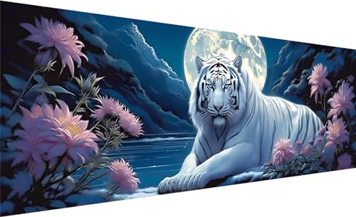 Diamond Painting XXL 120x40 cm, DIY Tiger Diamant Painting Bilder, 5D Blume Diamant Malerei Set, Diamant Kristall Strass Kreuzstich Painting, Diamond Painting Erwachsene Zimmer Dekoration Geschenk H-8 von MXRUOO