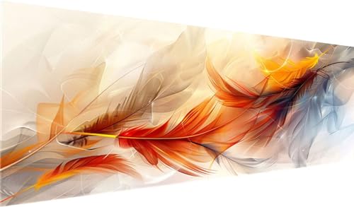 Diamond Painting XXL 130x50 cm, DIY Feder Diamant Painting Bilder, 5D Farbe Diamond Painting Set, Diamant Kristall Strass Kreuzstich Painting, Diamond Painting Erwachsene für Zimmer Deko Wohnzimmer von MXRUOO