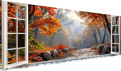 Landschaft Diamond Painting Groß XXL 80x30cm, Basteln Erwachsene Diamond Painting Set, 5D DIY Fenster Diamant Painting Bilder Erwachsene, Diamond Painting Set mit Zubehör für Home Wand Deko, Geschenke von MXRUOO